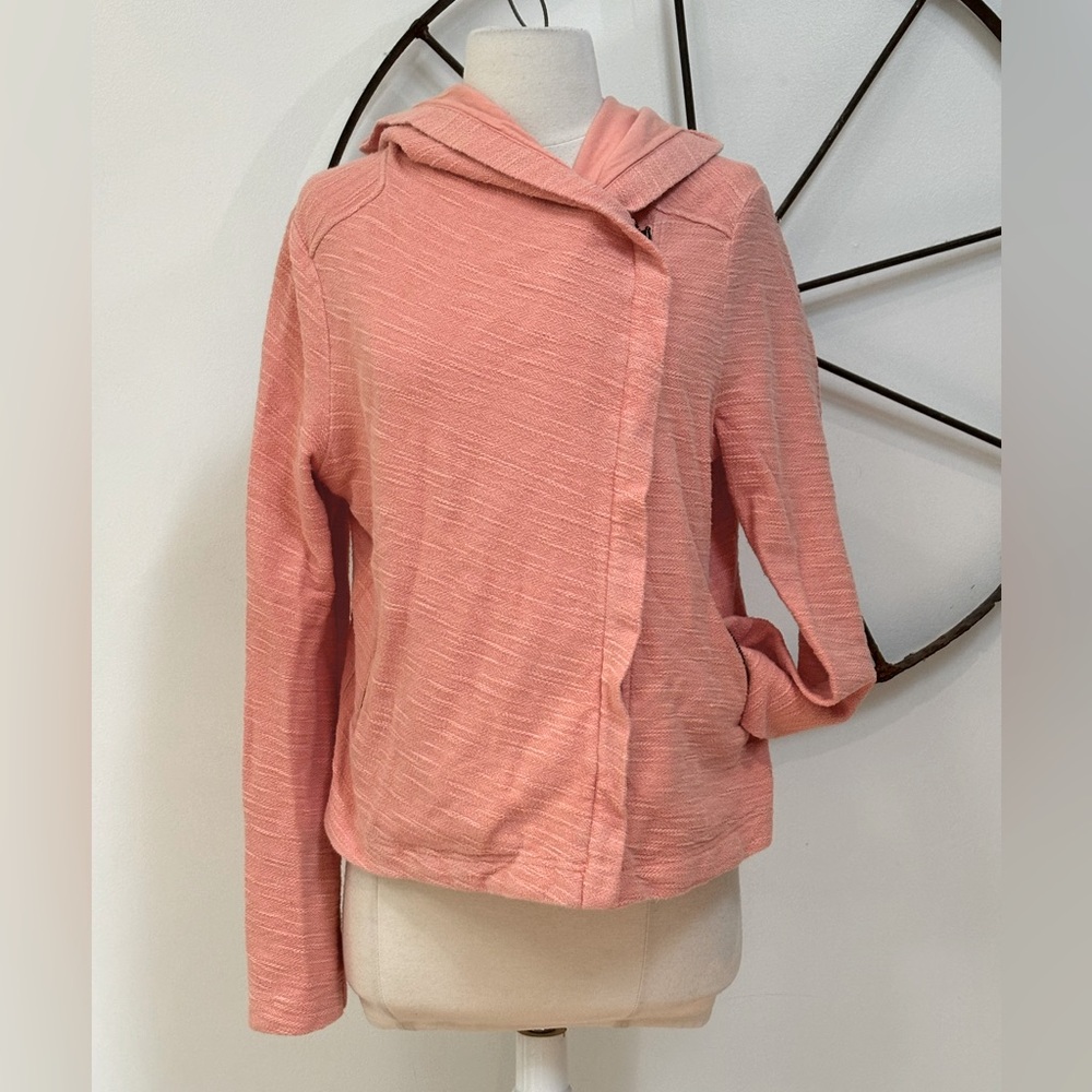 Anthropologie peach angled zip front hooded sweatshirt jacket M $128